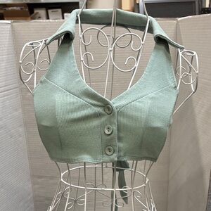Aster Sage Green Halter Crop Top